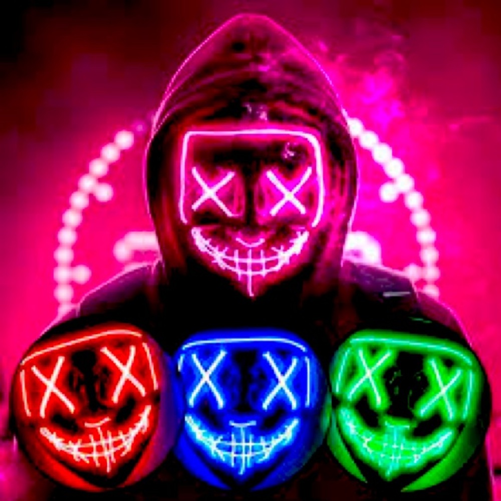 Halloween led light up mask available in three colours red , blue , green